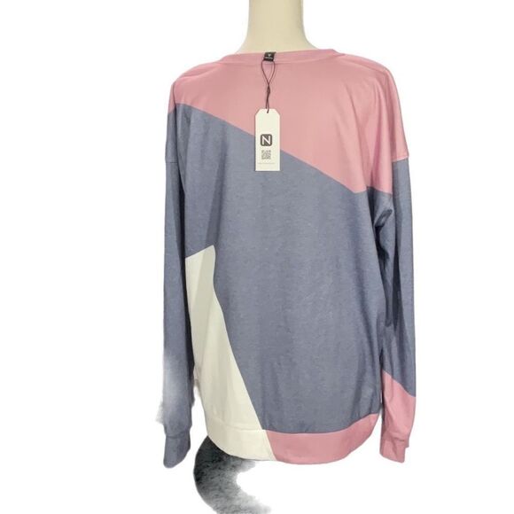 NWT Noracora Gray Pink White Sweatshirt Jersey Long Sleeve Relaxed Fit Size XL - Picture 4 of 5